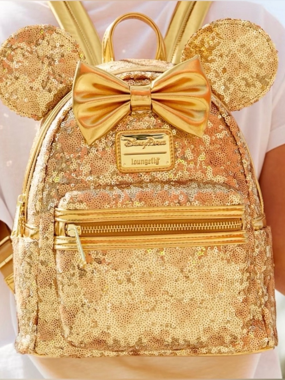 NWT Loungefly Disney Minnie Mouse Golden Sequin Mini Backpack